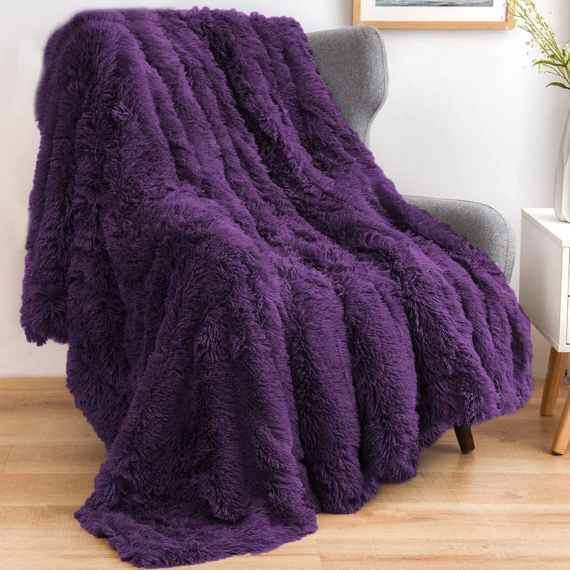 GONAAP Fuzzy Faux Fur Throw Blanket Twin Size Purple Super Soft Cozy Plush Fuzzy Shaggy Blanket for Couch Sofa Bed (Purple, Twin(60"x80")) - Image 1